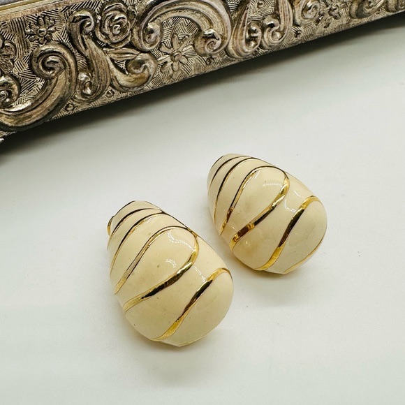 Vintage Cream Enamel Statement Earrings